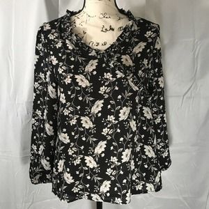 Old Navy V-Neck Long Sleeve Floral Ruffle Collar Long Sleeve Blouse Sz S